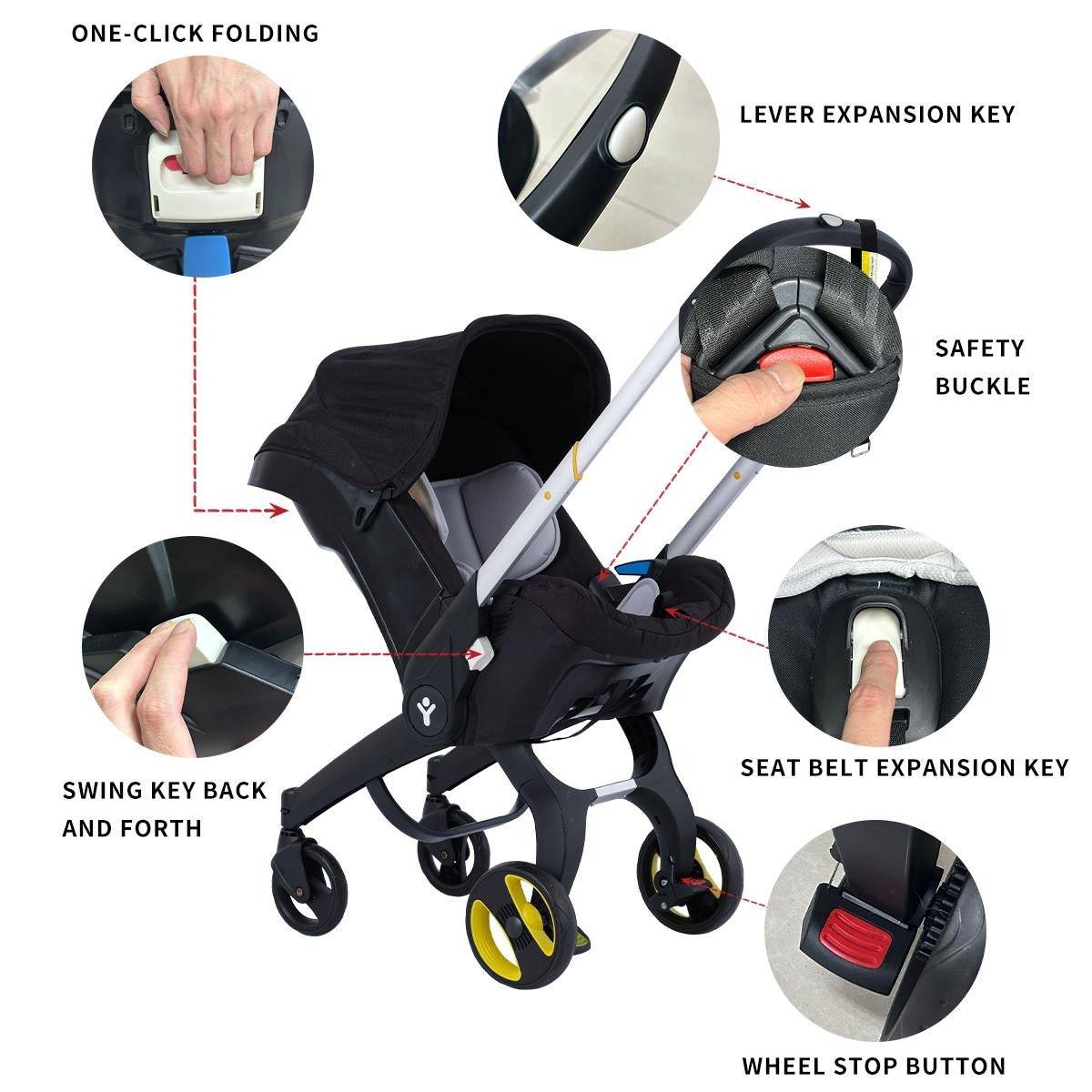 3-In-1 High-Landscape Baby Stroller, Foldable Compact Traveling Stroller with Adjustable Alloy Frame,Convertible Reversible Baby Stroller, Lightweight High-Quality for Mall, Outdoor Use, Compatible with Seat (Baby Travel Gear), Baby Items
